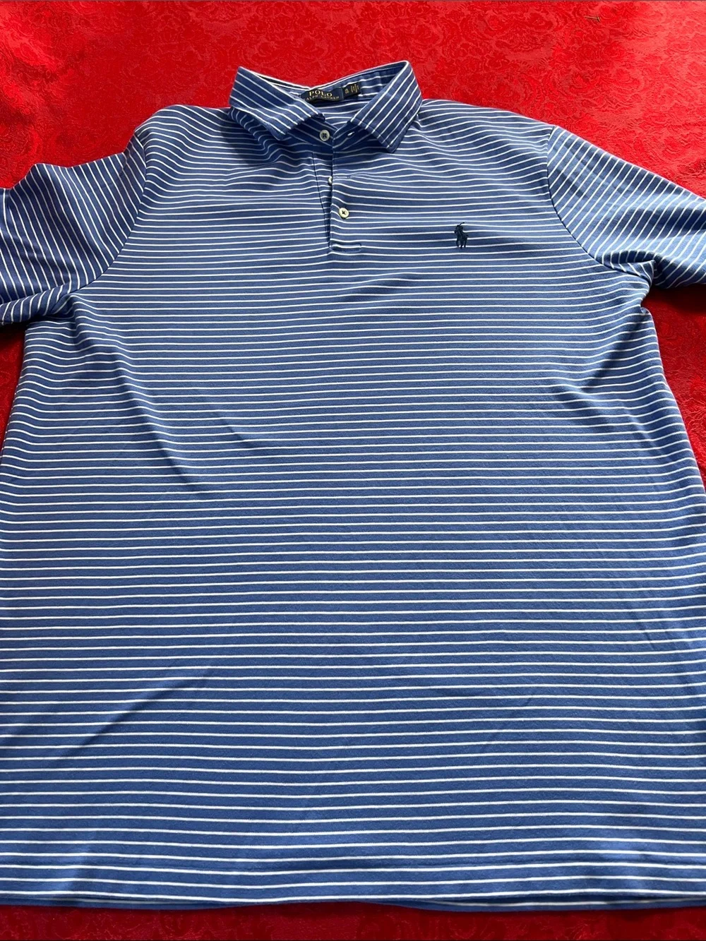 Polo Ralph Lauren Blue White Striped Polo Shirt Men's XL Cotton Short Sleeve